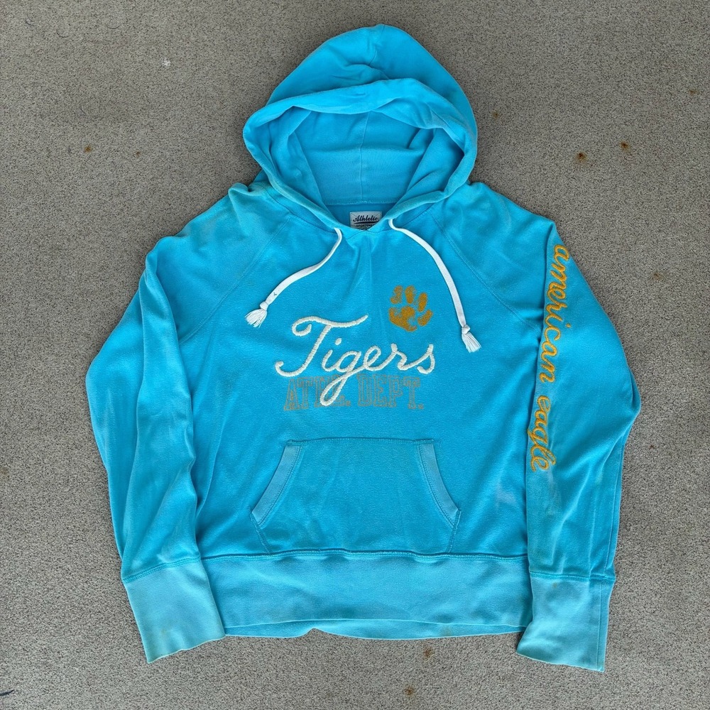 American Eagle Tigers Mens Large Hoodie - Blue Graphic Pullover